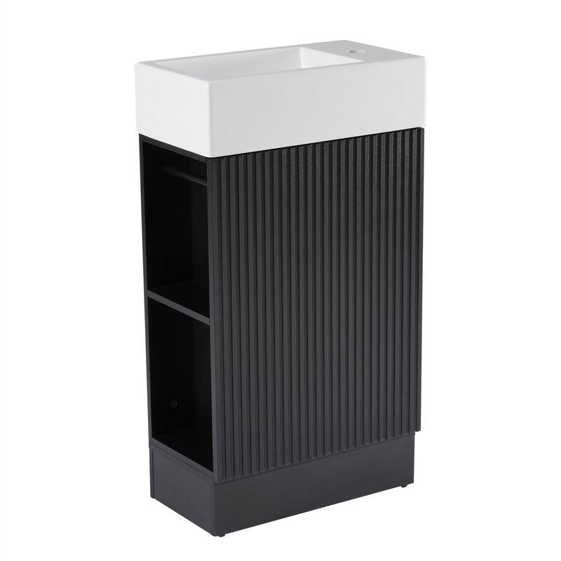 18.6" Bathroom Vanity with Sink Combo, Small Bathroom Cabinet with 2-Tier Shelf, Bathroom Vanity Set with Ceramic Sink