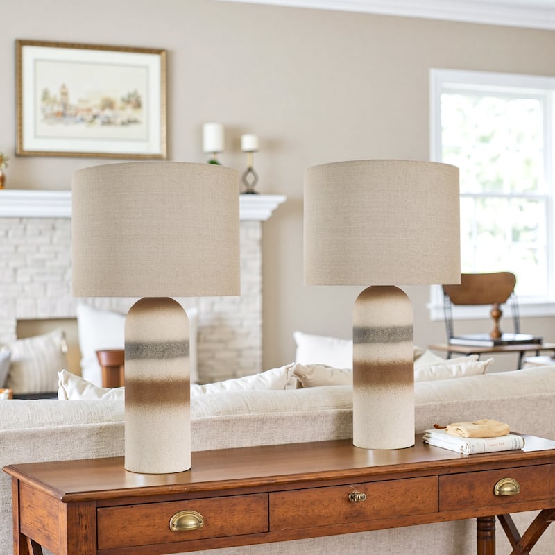 Ceramic Table Lamp with Drum Linen Shade