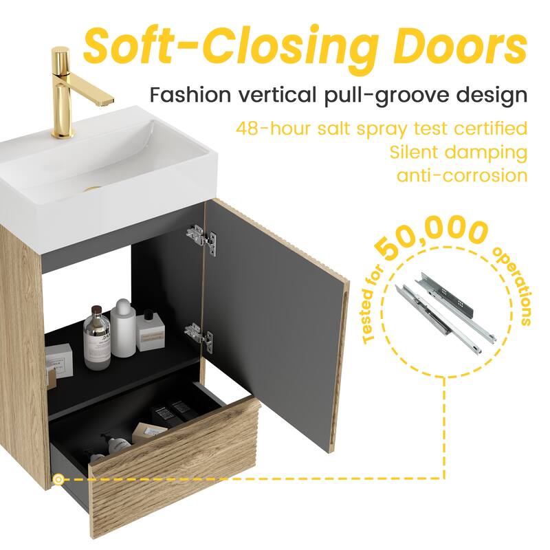 20" Striped Bathroom Vanity with White Ceramic Sink, Freestanding Bathroom Cabinet for Modern Bathroom