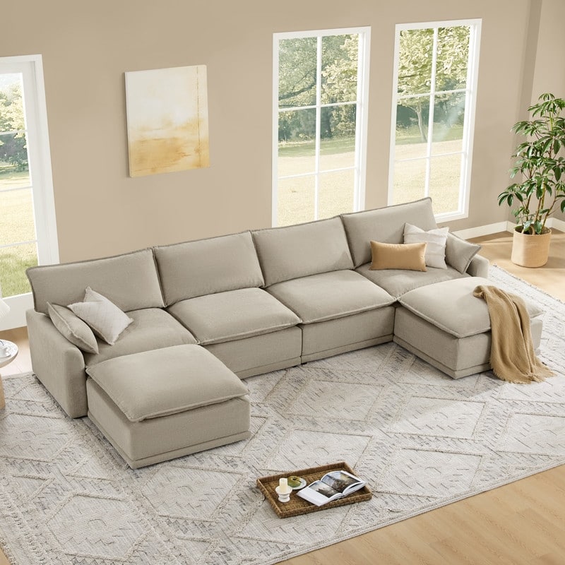Spruce & Spring Modular Couch Oversized Sectional Sofa for Living Room - Taupe-6PC