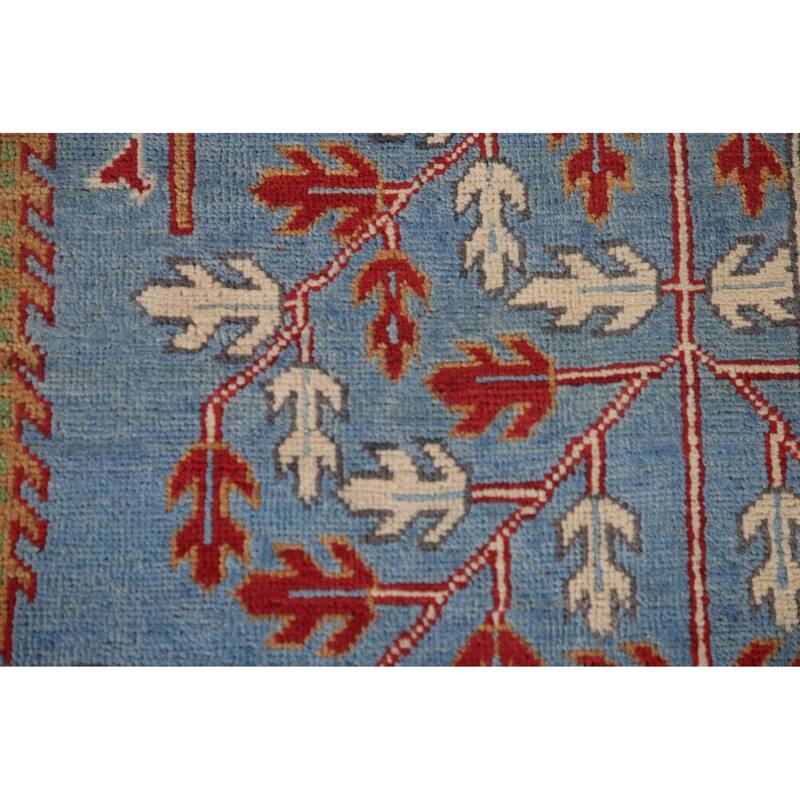 Traditional Light Blue Kazak Area Rug Handmade Wool Carpet - 6'6" x 9'5"