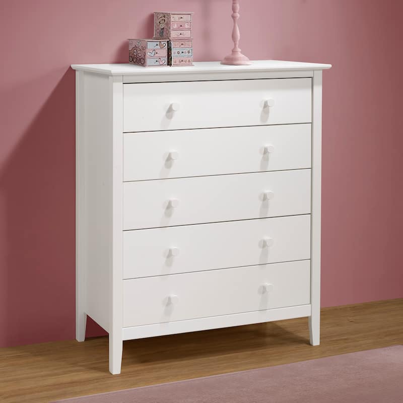 Taylor & Olive Snowberry 5-drawer Pine Wood Tall Storage Dresser - White