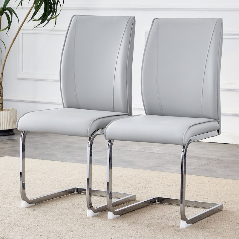 Luxury Simple Arch Chair Set of 2 White PU Material High Resilience Dining Chair