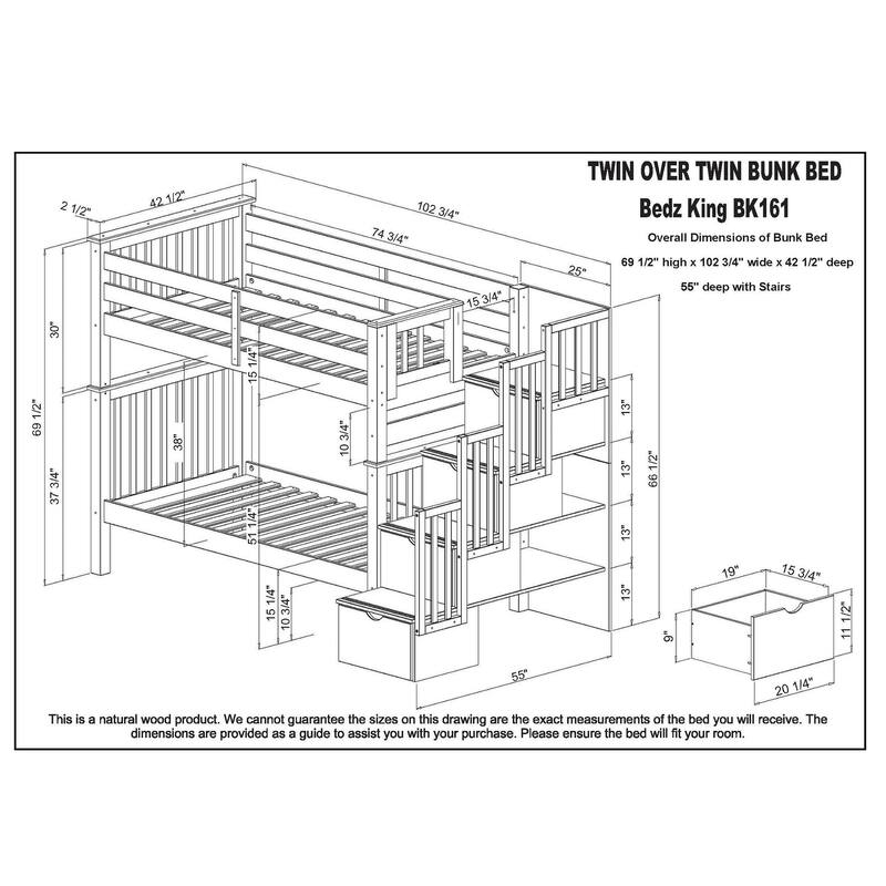Taylor & Olive Trillium Tall Twin over Twin Stairway Bunk Bed, Trundle