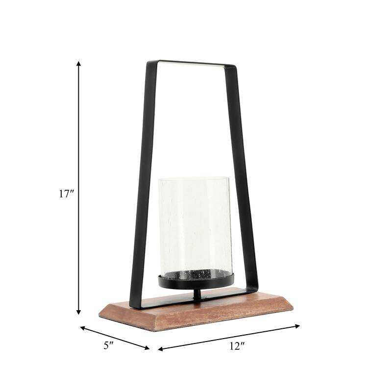 Sagebrook Home Metal Black Hurricane with Wood Base