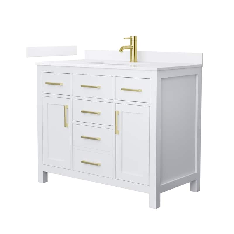 Wyndham Collection WCG2424-42S-QTZ-UNSMXX Beckett 42" Free Standing - White / White Quartz Top / Brushed Gold Hardware