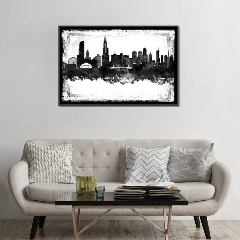 iCanvas "Chicago Black And White Framed Skylines" by WallDecorAddict Framed