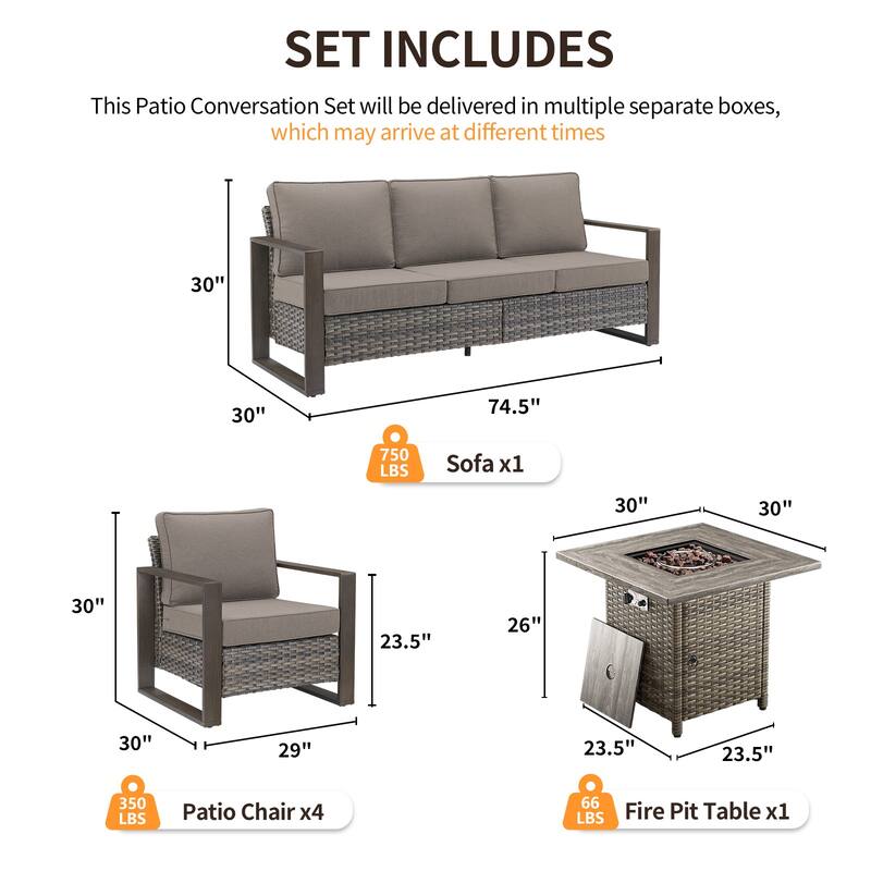 Pocassy 4/6/8PCS Sofa Swivel Chair with Fire Pit Table Set
