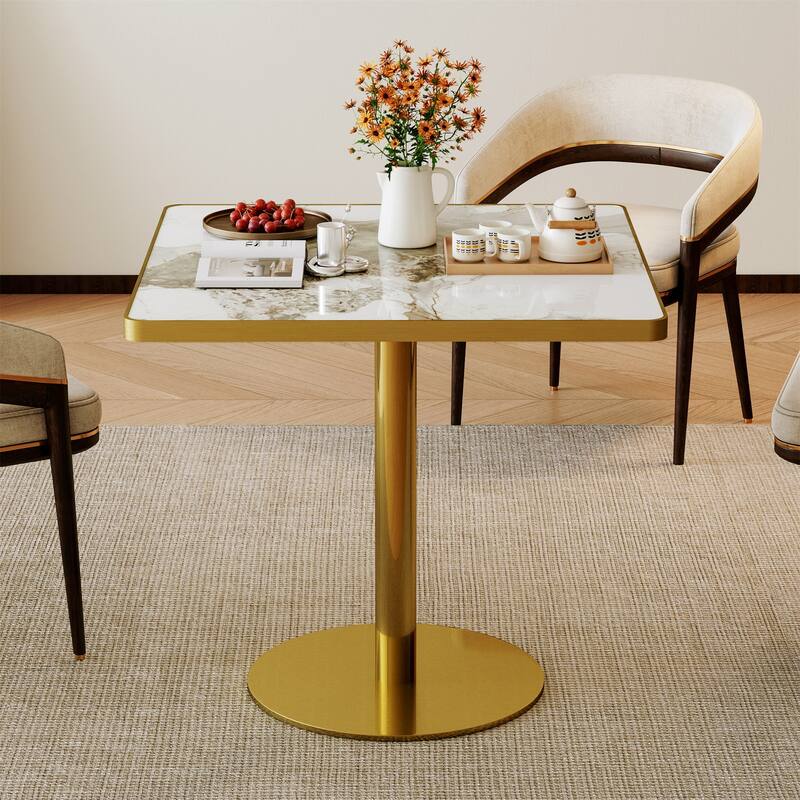 Modern Dinning Table Bistro Tulip Table with Faux Marble Top & Metal Frame Diameter