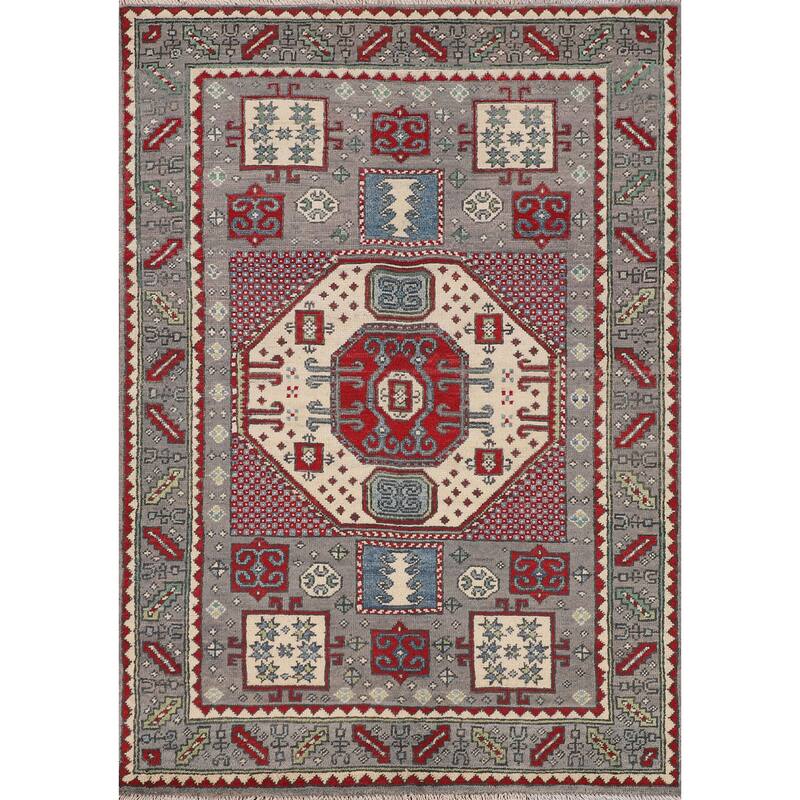 Geometric Kazak Accent Rug Handmade Bedroom Wool Carpet - 3'6" x 5'2"