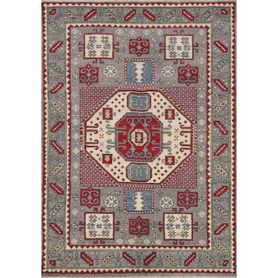 Geometric Kazak Accent Rug Handmade Bedroom Wool Carpet - 3'6" x 5'2"