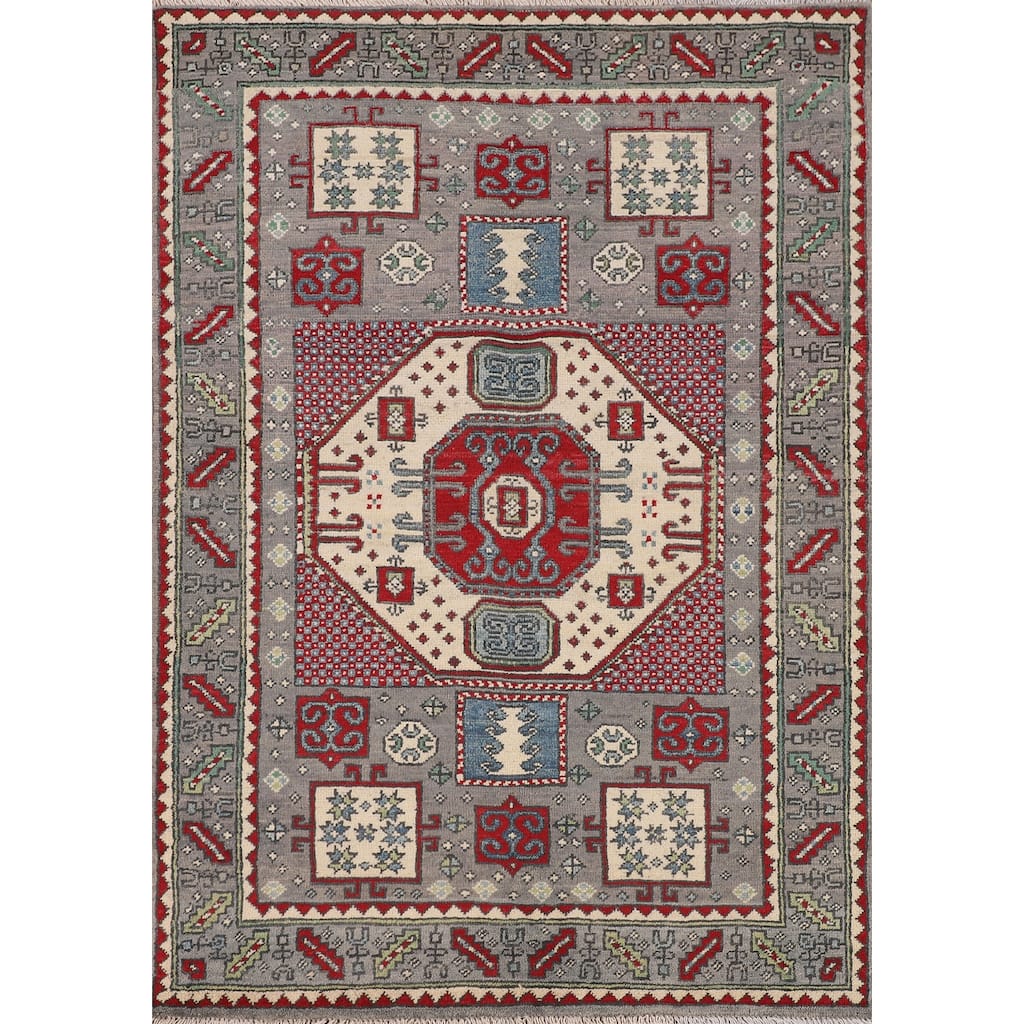 Geometric Kazak Accent Rug Handmade Bedroom Wool Carpet - 3'6" x 5'2"