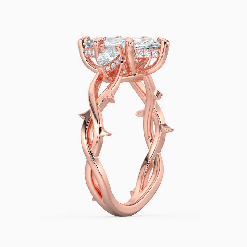 Auriya 14k Gold Marquise Lab Grown Diamond Thorn Vine Three Stone Hidden Halo Engagement Ring 1 to 5 ct. tw. (F-G, VS)