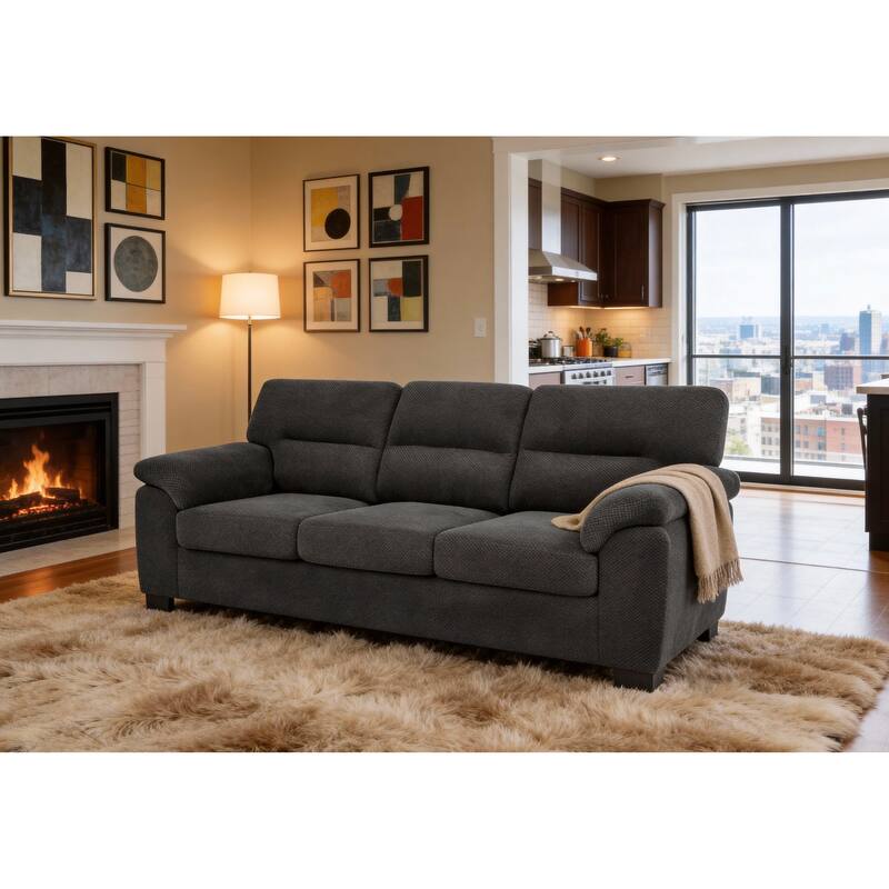 3-Seater Sofa, Modern Living Room Furniture, Textured Fabric Sofa,Minimalist Settee, Comfortable Armchair,Sturdy Frame Sofa