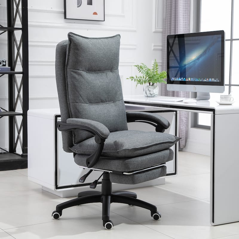 Vinsetto 360-deg Swivel Home Office Chair Adjustable Height Recliner with Retractable Footrest and Double Padding