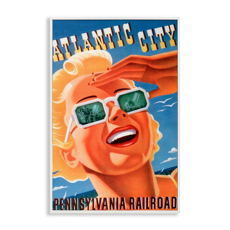 Stupell Atlantic City Vintage Woman Framed Giclee Art Design By Marcus Jules - 12 x 18 - White