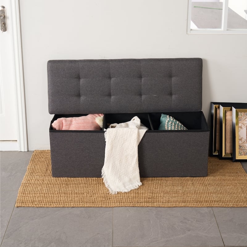 HomyLin Storage Ottoman Fabric Upholstered Tufted Foot Stool - 43-inch