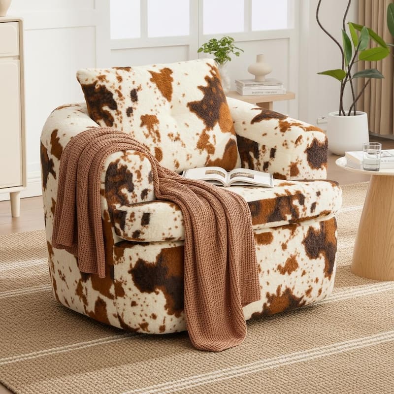 Plush 360° Swivel Barrel Accent Chair with Deep Cushioning by Harper&Bright Designs - Beige+Brown