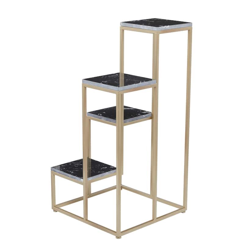 Marble 4 Tier Indoor Plantstand with Gold Base - Black - Roche River Decor