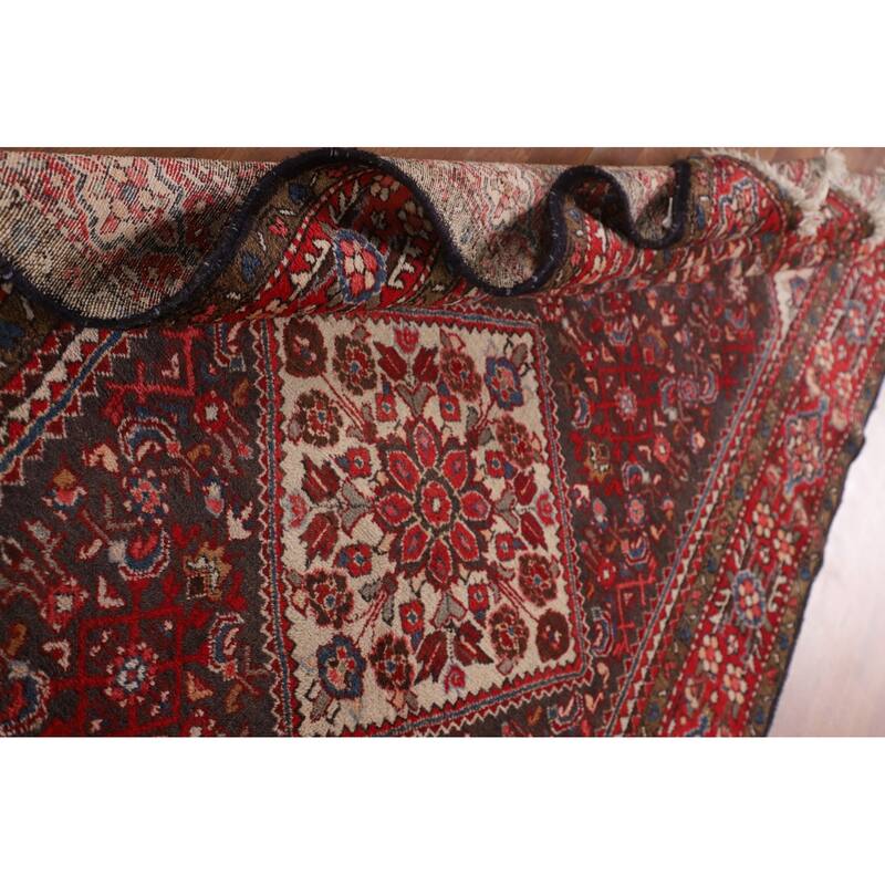 Hamedan Persian Vintage Rug Hand-Knotted Geometric Wool Carpet - 5'1"x 10'3"