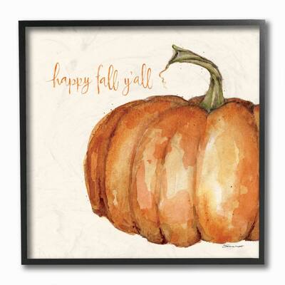 Stupell Happy Fall Yall Autumn Pumpkin Seasonal Design,12 x 12, Framed Wall Art