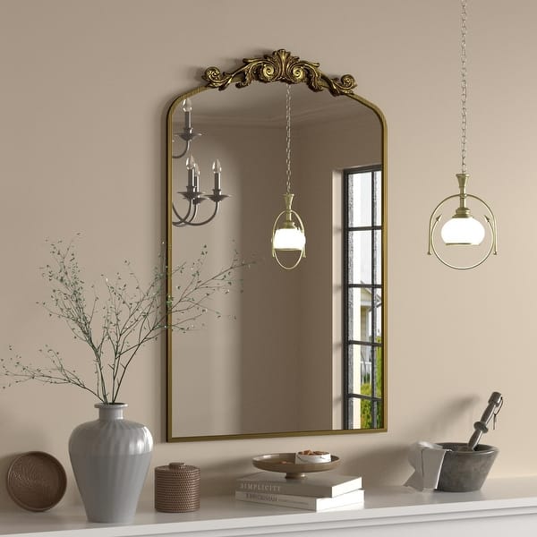 slide 2 of 28, Arched Vintage Wall Mirror and Metal Frame Baroque Style Bathroom Vanity Mirror