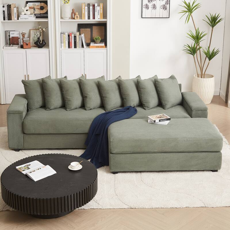 Modern L Shaped Sectional Sofa with Armrest Storage and Movable Ottoman for Living Room and Guest Room