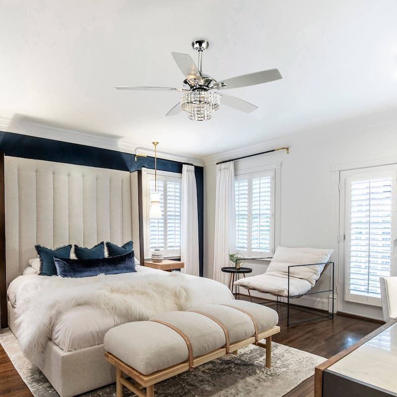 52-inch Modern 4-Light Dual Crystal Shade Ceiling Fan with Remote