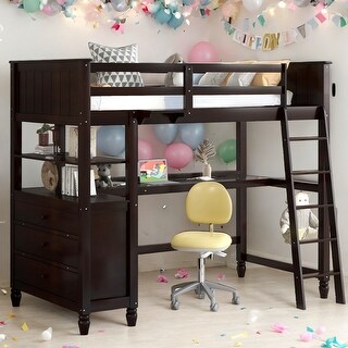 Twin Size Loft Bed With Drawers And Desk,Shelves for Home