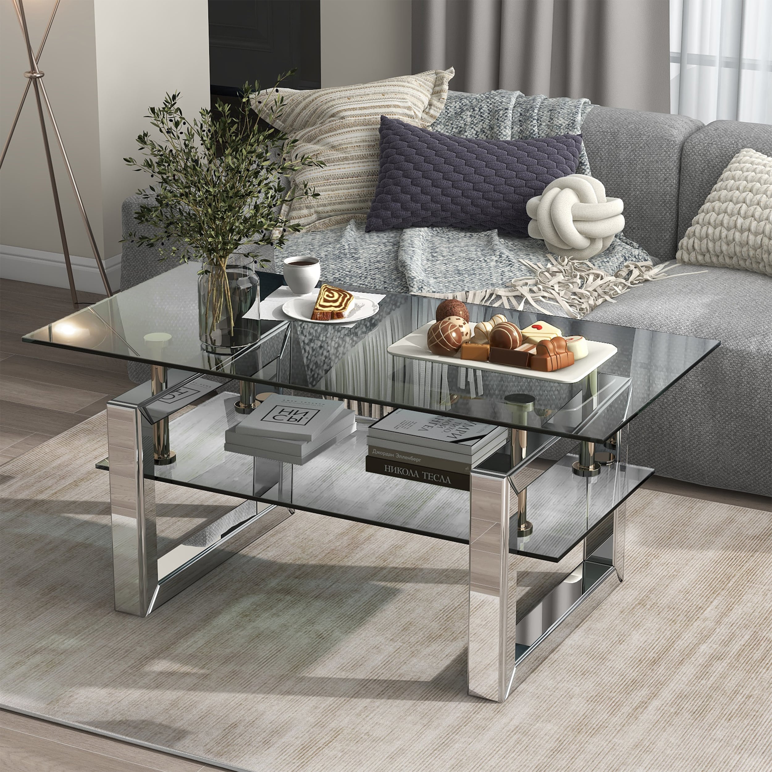 Kiana Transparent Tempered Glass Coffee Table W 39.4