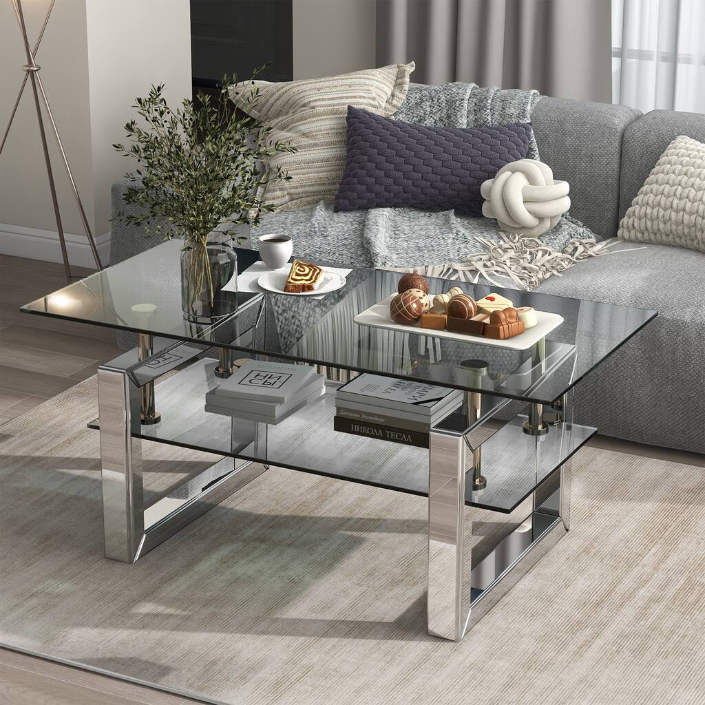 Kiana Transparent Tempered Glass Coffee Table - W 39.4" X D 19.7 " X H 17.7"