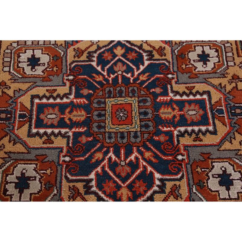 Hand Knotted Oriental 100% Wool Carpet Traditional Medallion Beige & Ivories Heriz (serapi) Area Rug - 11' 10'' X 8' 10''
