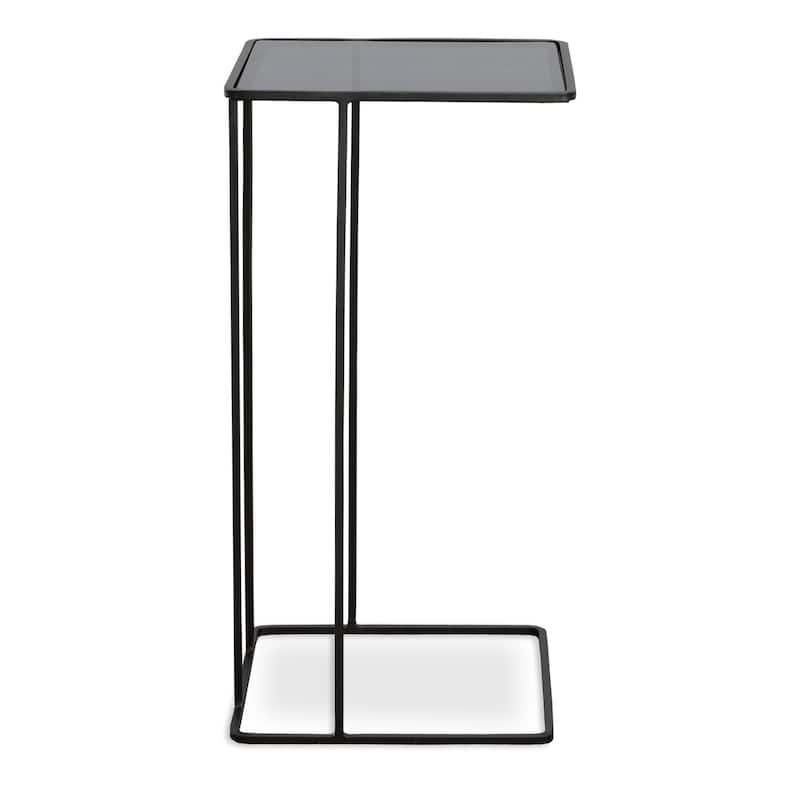 Smoked Glass Top Hand Forged Accent Table - 24" - Black