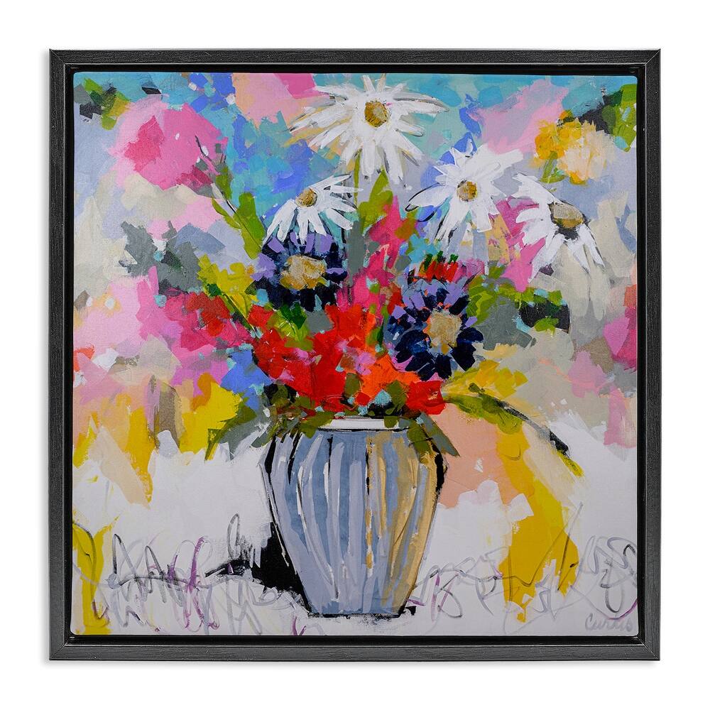 Stupell Bright Clustered Flowers Framed Floater Canvas Wall Art Design By Joan Curtis