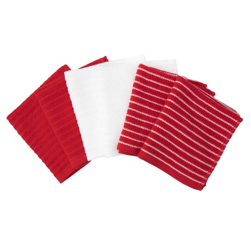 RITZ Cotton Terry Horizontal Stripe Bar Mop Dish Cloths (Set of 6) - Red