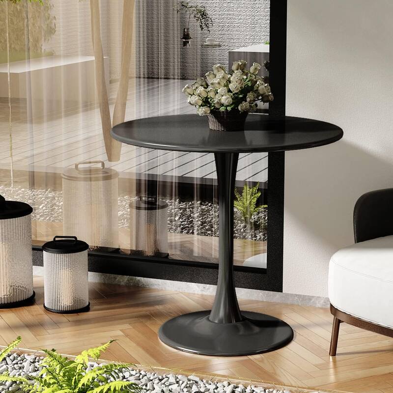 Round Dining Table, 24 Inch Tulip MDF Top with Steel Base, Mid-Century Coffee Table for Small Spaces