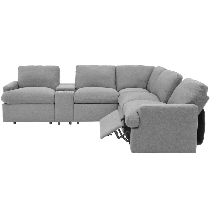 Roomfitters Power Recliner Corner Sofa with Storage Box, Cup Holders, USB Ports, and Power Socket, Perfect for Home Theater