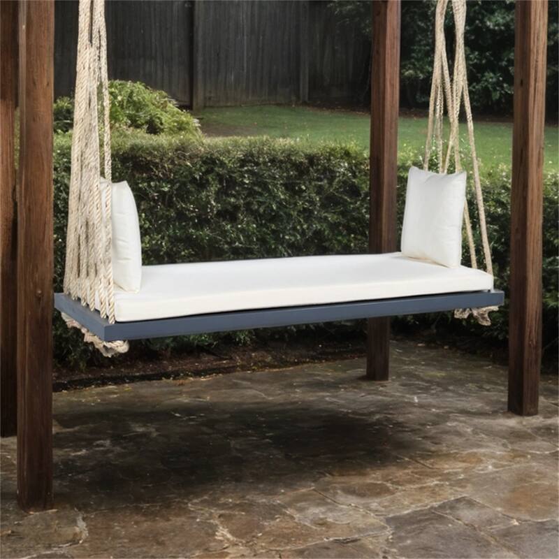 Patio Wood Hanging Swing Bench with Cushion and Pillows