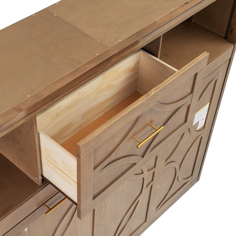 Sturdy Twin Size Murphy Bed with 2 USB Ports Drawer and Storage Cabinets