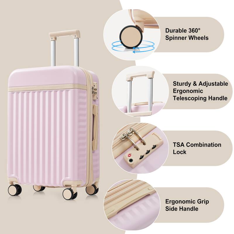 Luggage Set of 3, 20inch with USB Port, front opening design Airline Certified Carry on Luggage, ABS Hard Shell Luggage