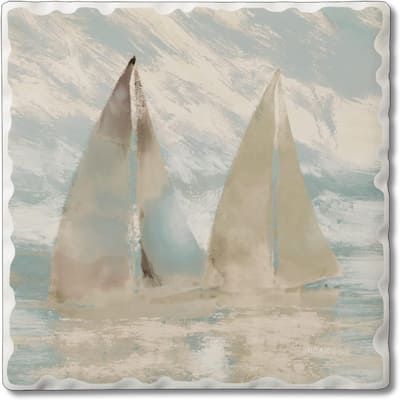 Absorbent Stone Tumbled Tile Coasters, Sail at Dawn, Set of 4
