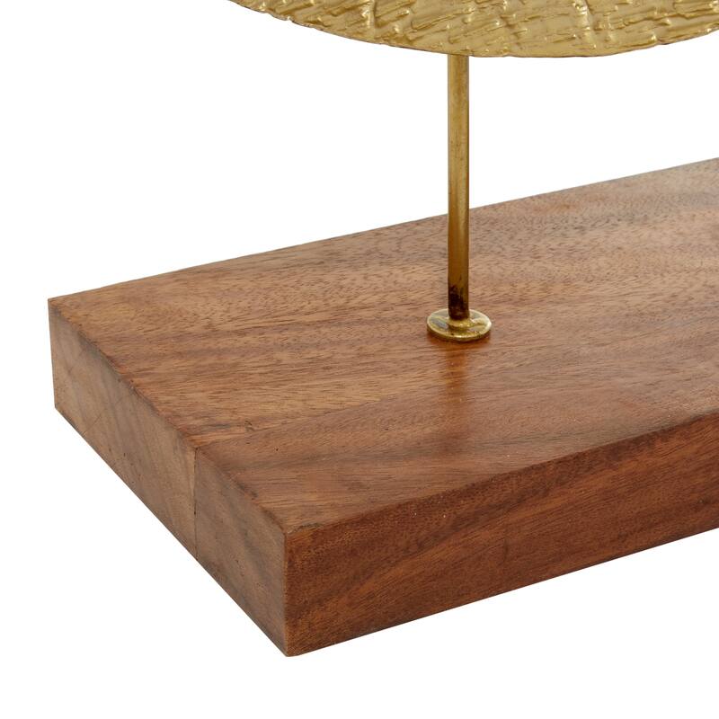 Gold Metal Plate Geometric Decorative Sculpture with Wood Stand