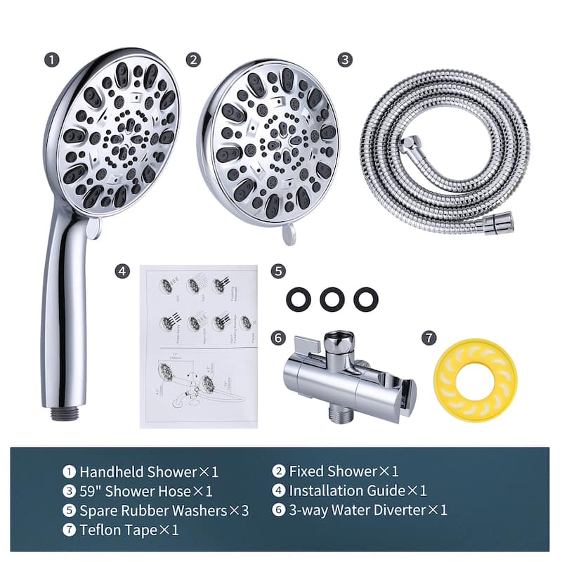 WOWOW 7-Spray 4.5 in. Dual Shower Head and Handheld Shower Head
