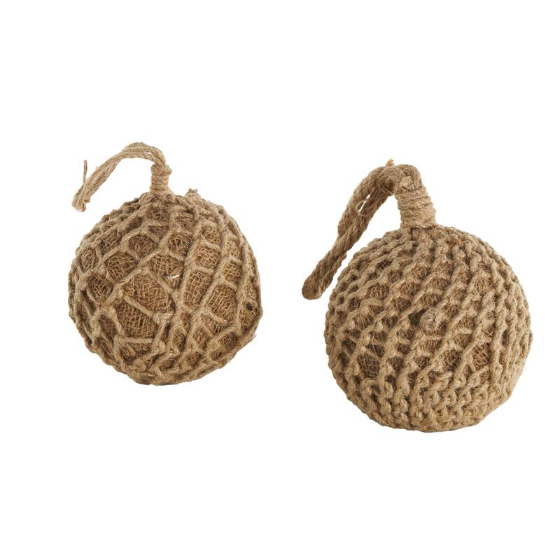 Brown Cement Stone Handmade Woven Layered Orb Knot Decorative Sculpture with Handles (Set of 2)