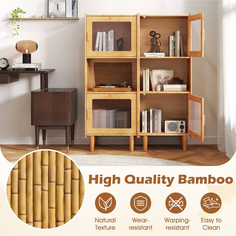 Gymax 2PCS Bamboo Cabinet Narrow Kitchen Storage Cabinet w/ Open