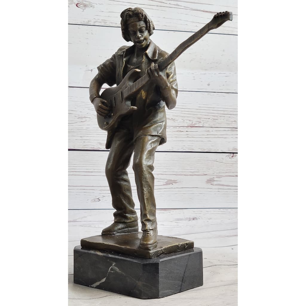 Signed Handcrafted Rick James Guitar Player Bronze Sculpture Figurine Statue