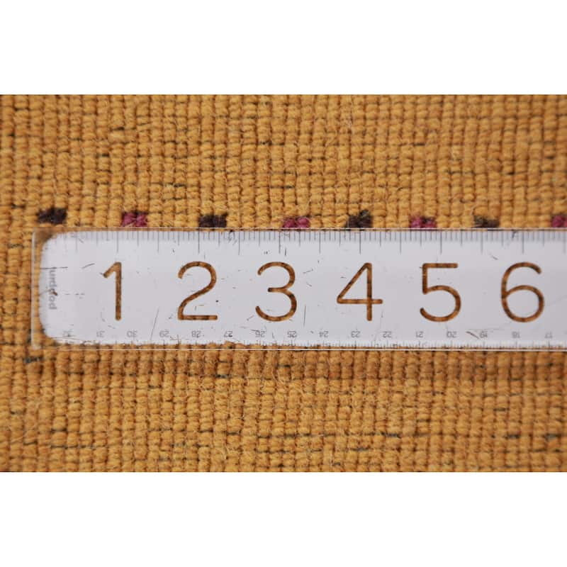 Hand Knotted Oriental 100% Wool Carpet Tribal Animal Pictorial Yellow & Gold Gabbeh Runner Rug - 9' 10'' X 2' 6''