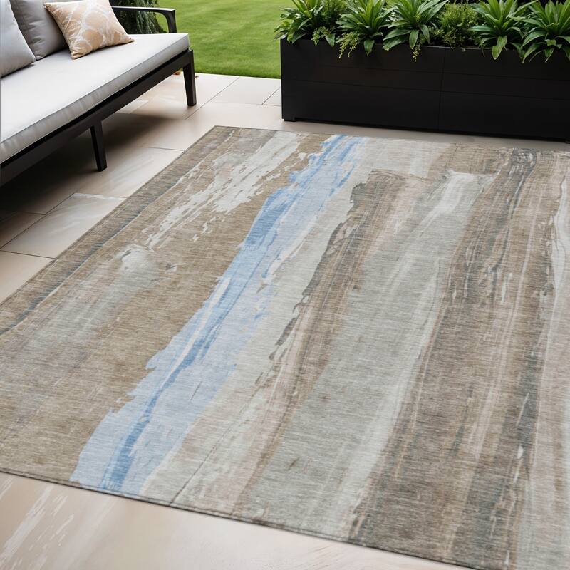 HomeRoots Abstract Transitional Rectangle Outdoor Rug - 5' X 8'
