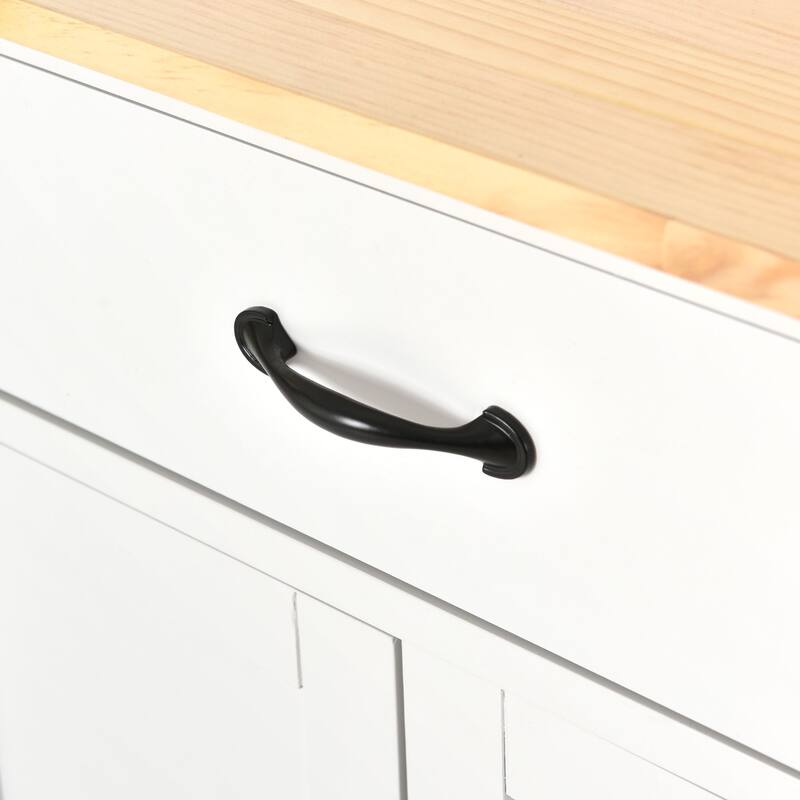 Kitchen Island Cart with Solid Wood Top, 4 Door Cabinet, 2 Drawers, Spice & Towel Rack, Locking Wheels, 54.3" - White