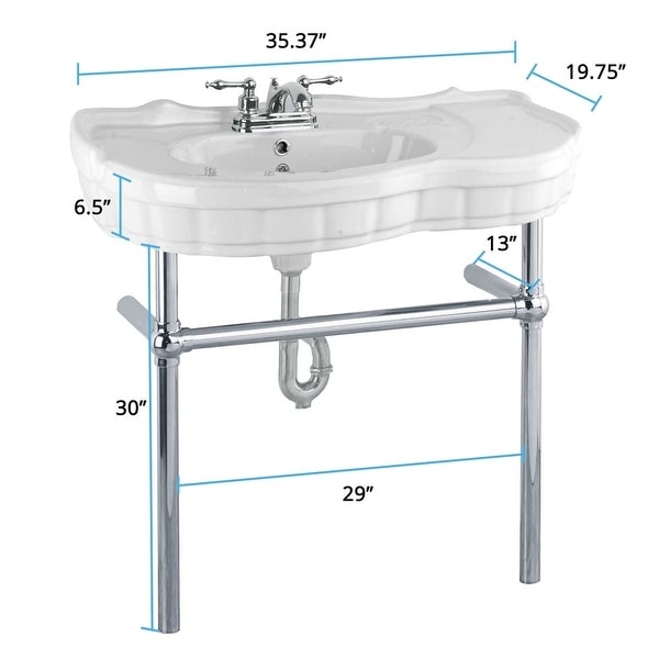 White Vitreous China Console Sinks Southern Belle Chrome Bistro Belle Leg Frame